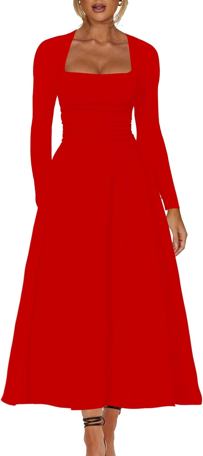 A Line Maxi Dress Ruffle Flowy Formal Long Dresses
