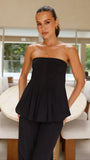 Sharni Strapless Pleat Top and Pants Set Black