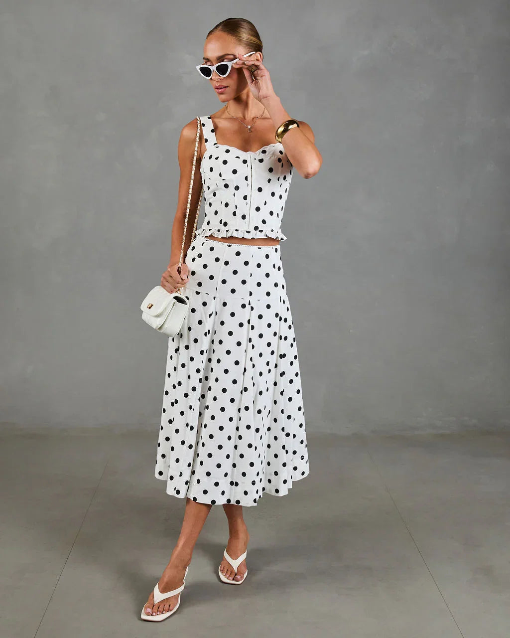 Spotted Dream Polka Dot Linen Blend Midi Skirt