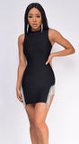 Chantel Black Sleeveless High Neck Crystal Bandage Dress