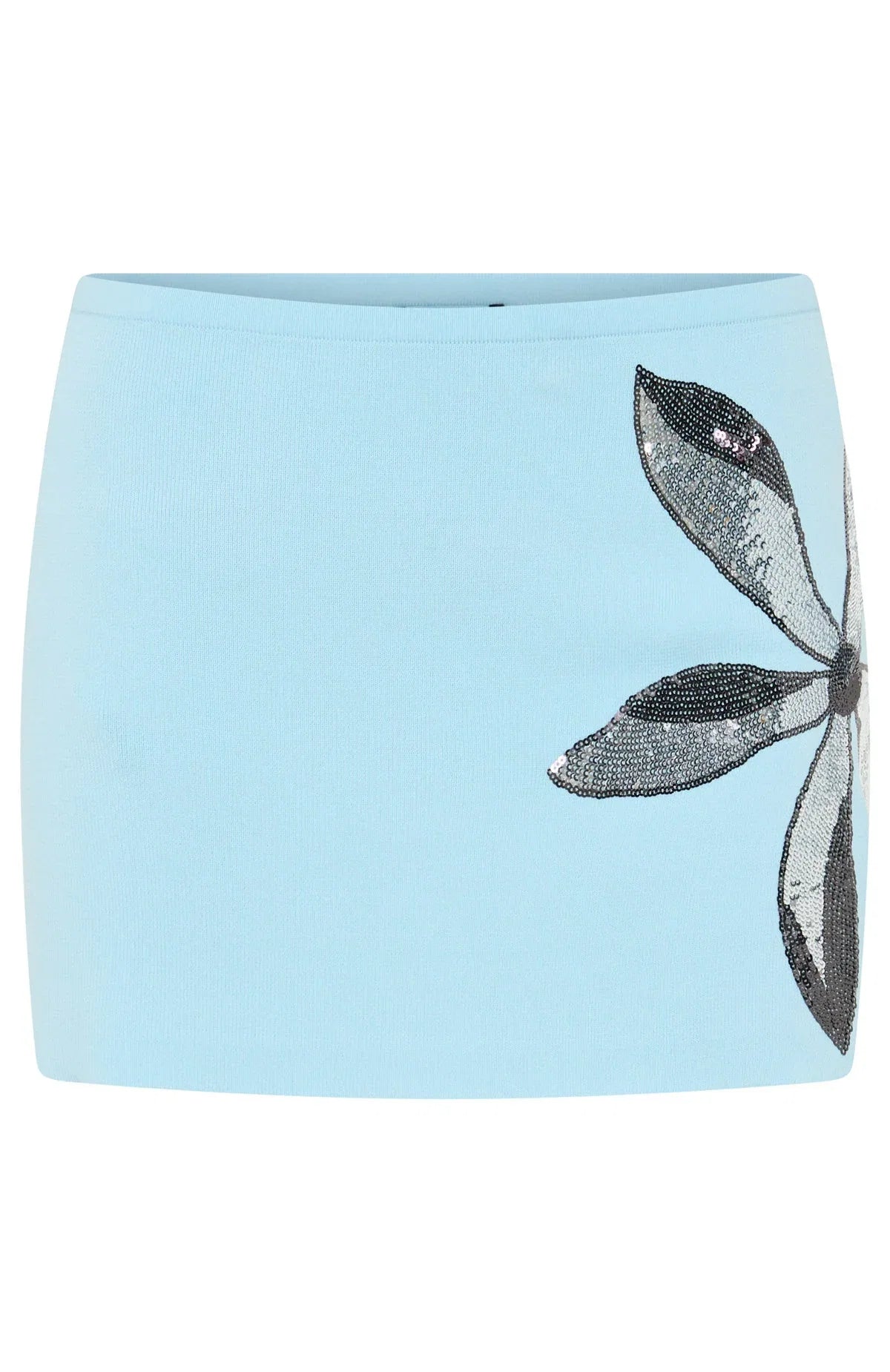 Bloom And Tease Knit Mini Skirt Ice Blue