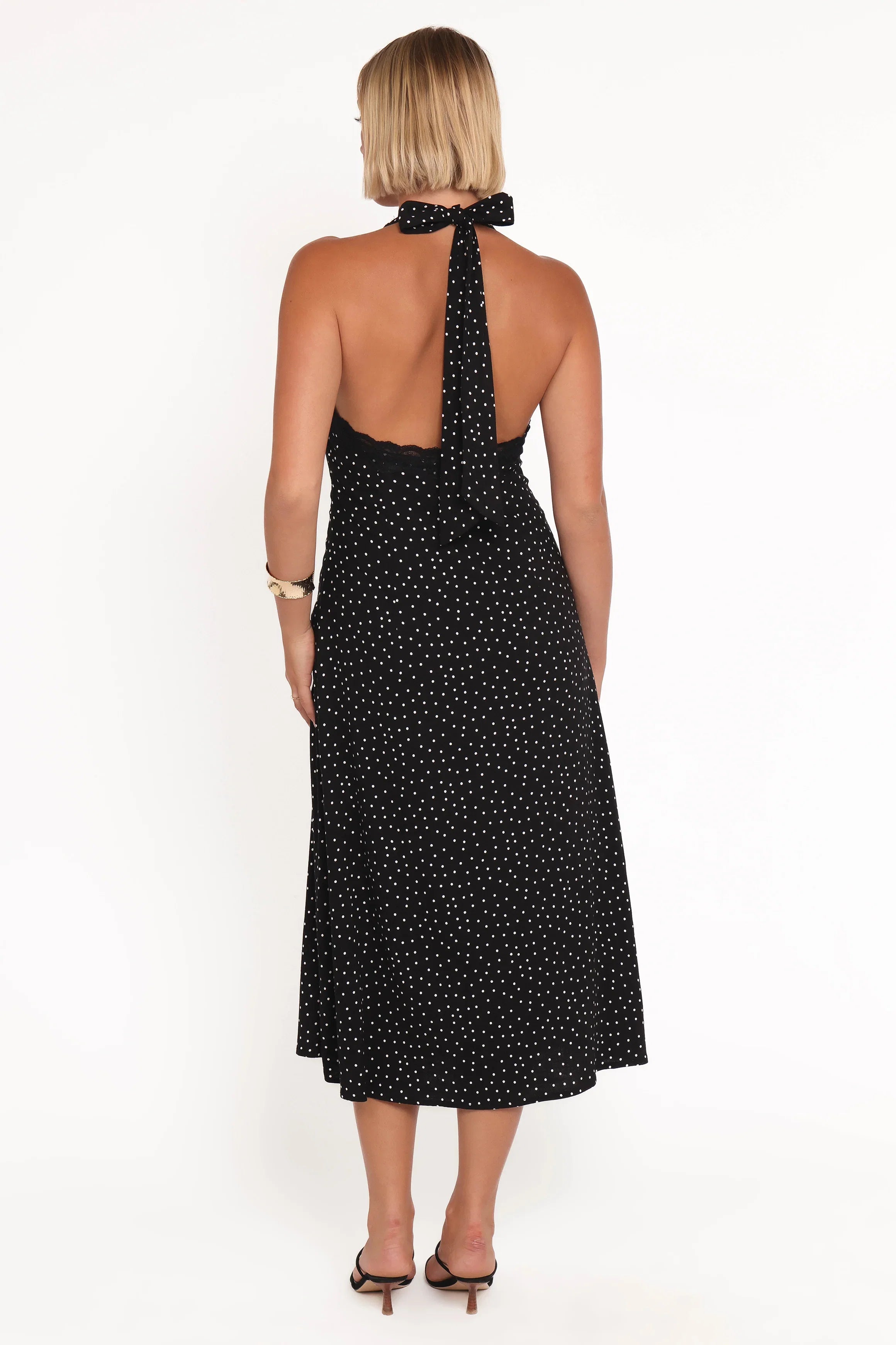 Stasia Maxi Halter Dress Black White