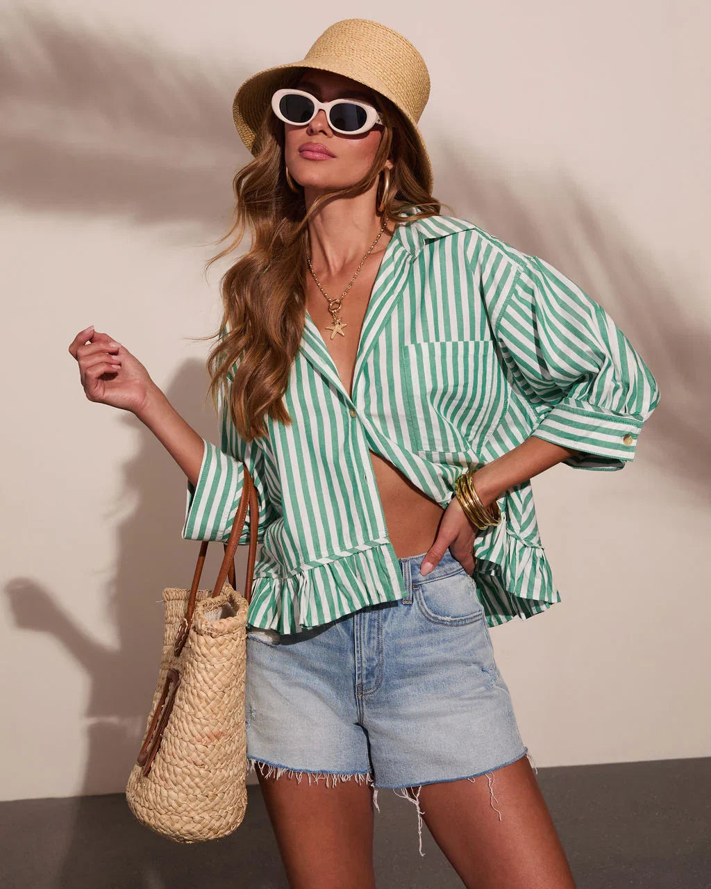 Harbor Honey Striped Cotton Button Down Top