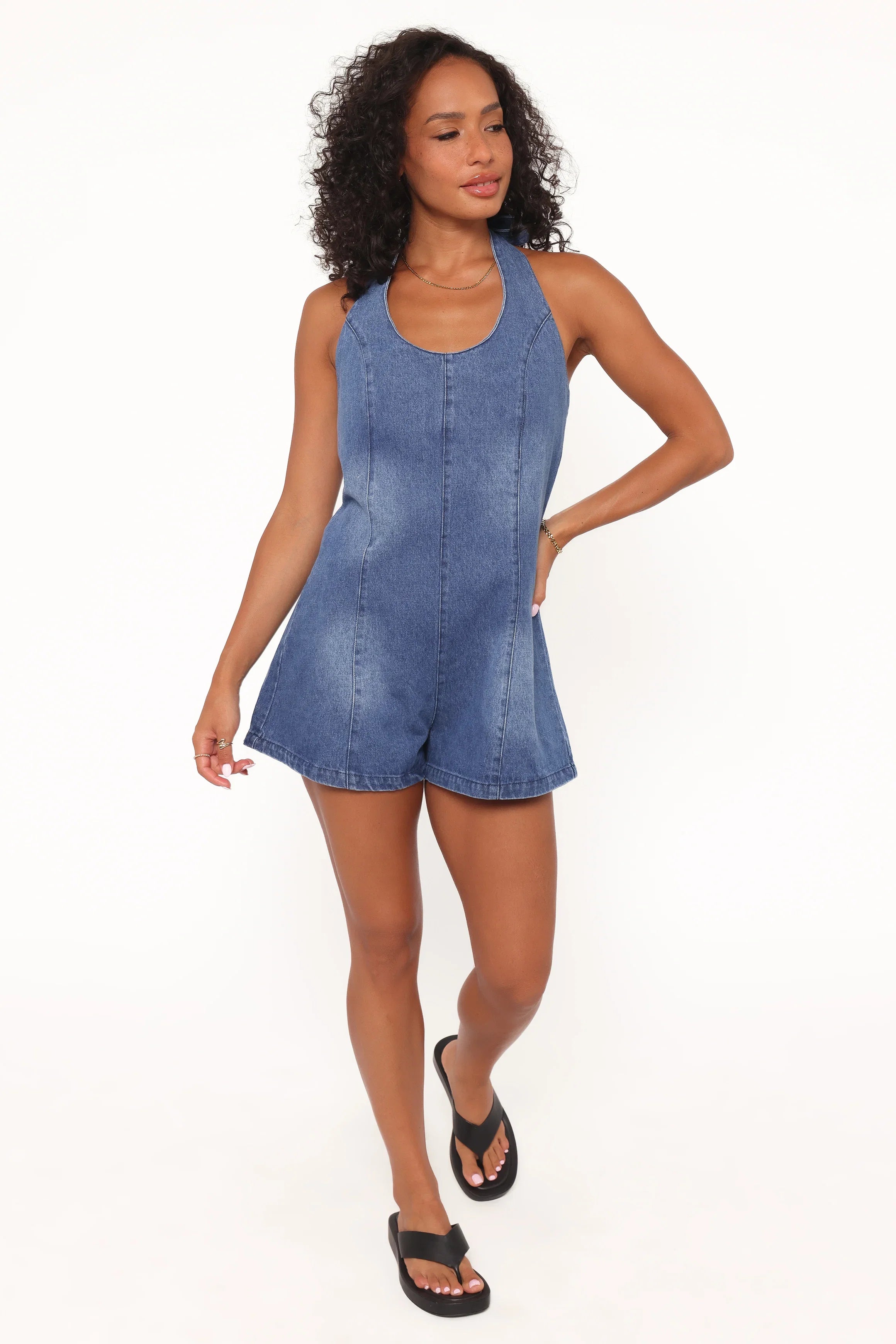 Paityn Denim Romper Dark Wash