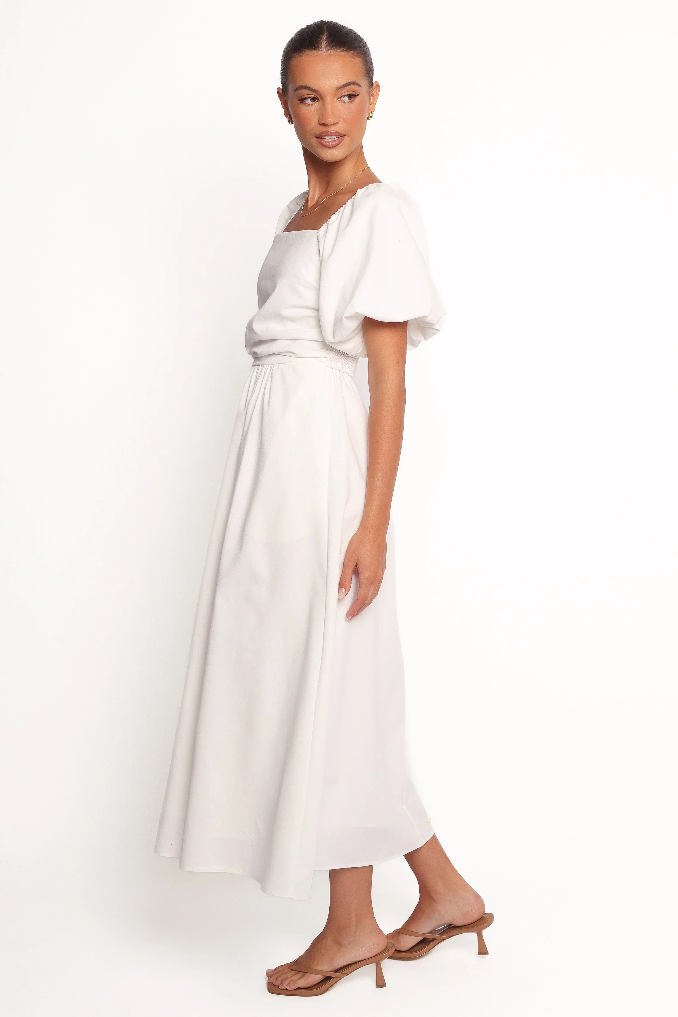 Clo Puff Sleeve Midi Dress White