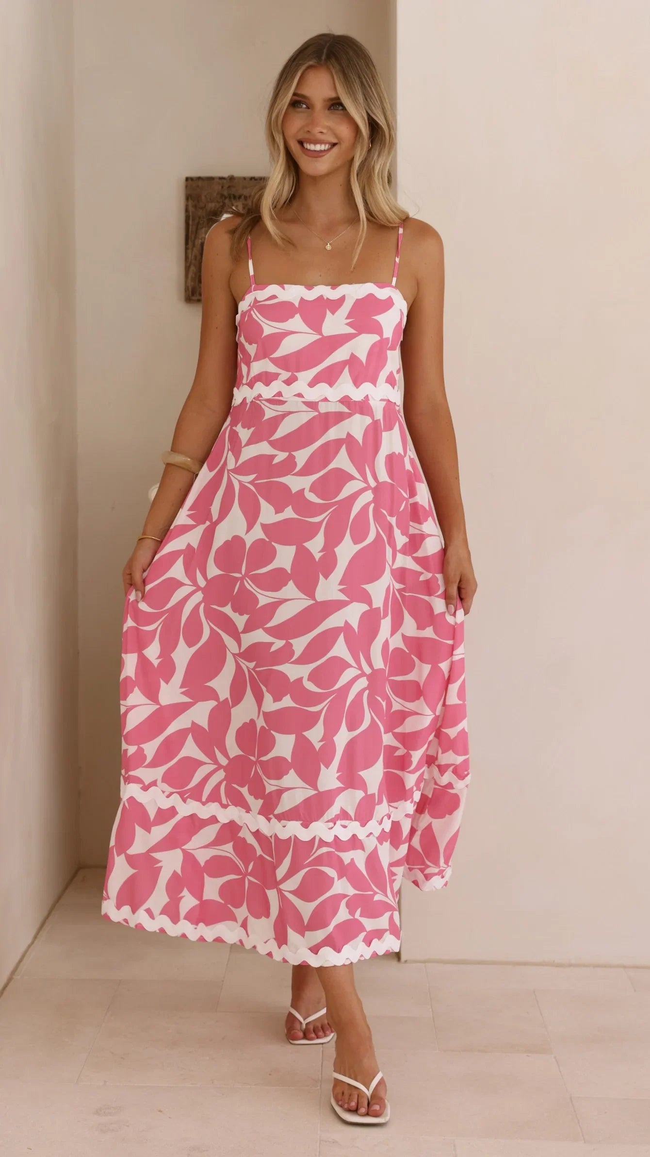 Seraphina Midi Dress Fuchsia White Print