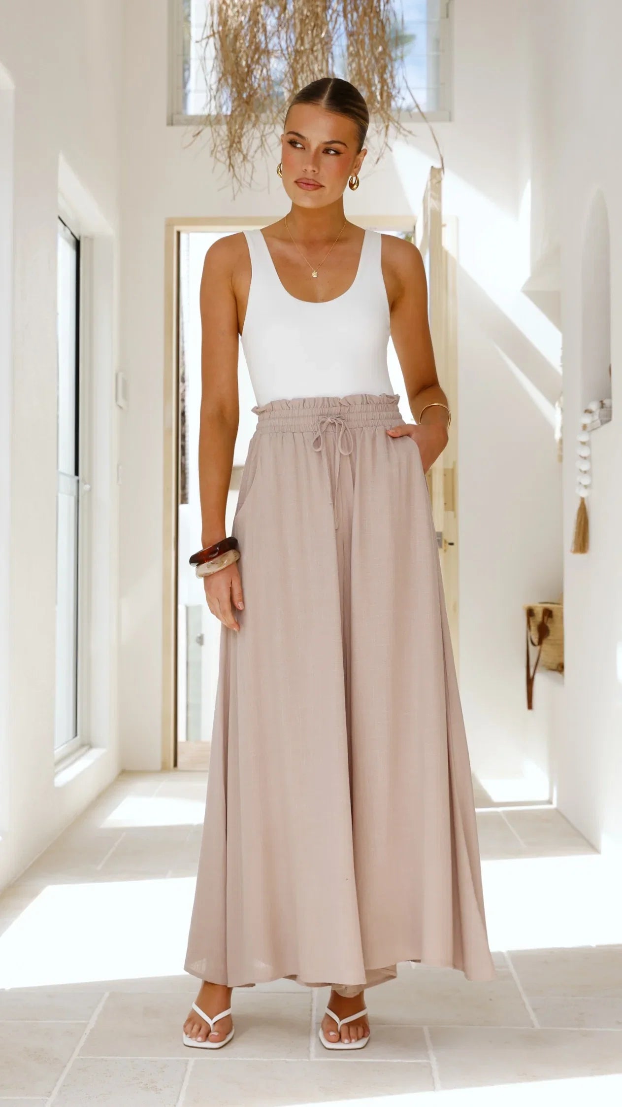 Avery Wide Leg Pants Beige