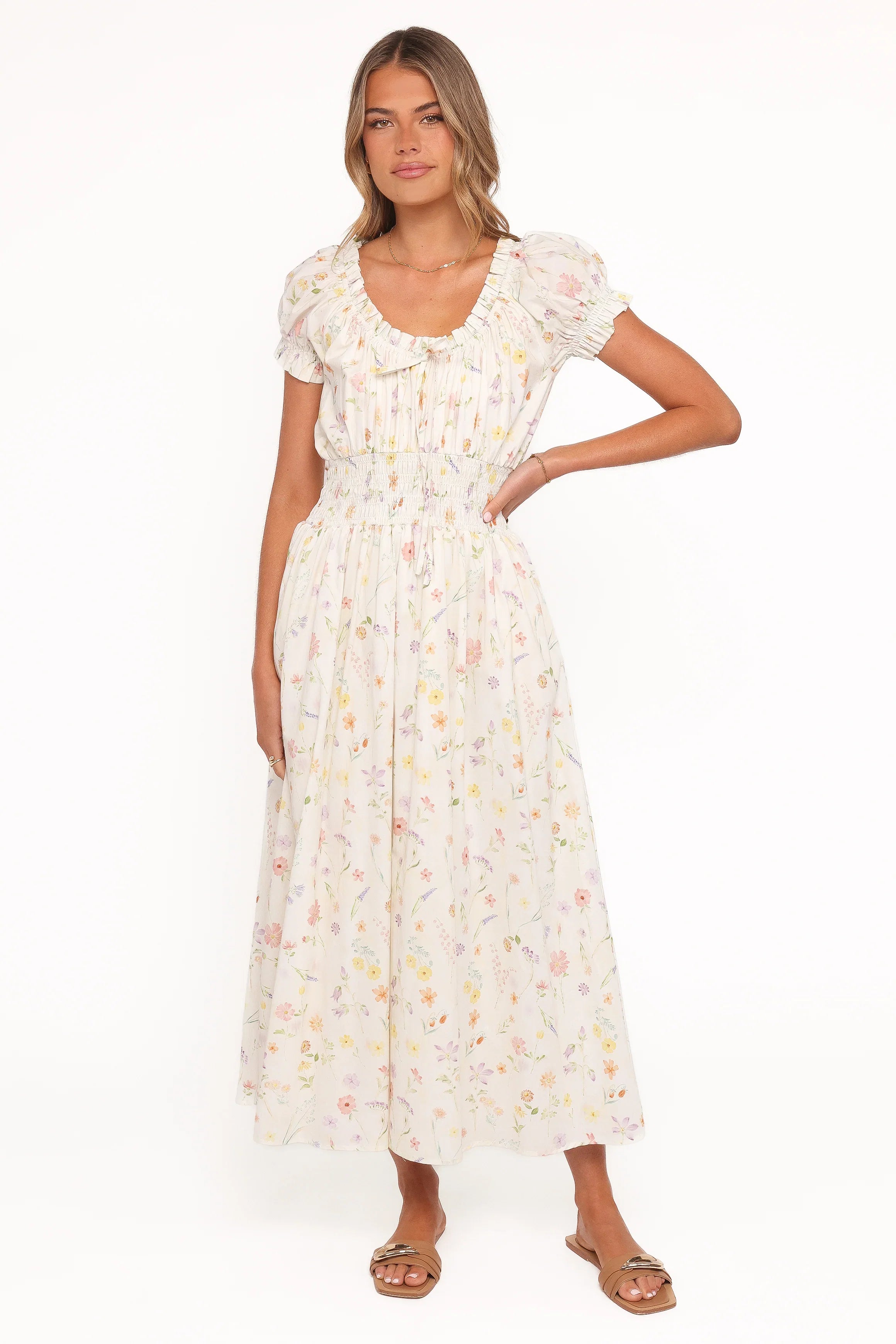 Katana Puff Sleeve Midi Dress Floral