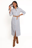 Caprice Long Sleeve Button Down Maxi Dress Blue Stripe