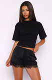 Easy Breeze Satin Lace Shorts Black