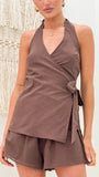 Malencia Wrap Top and Shorts Set Chocolate