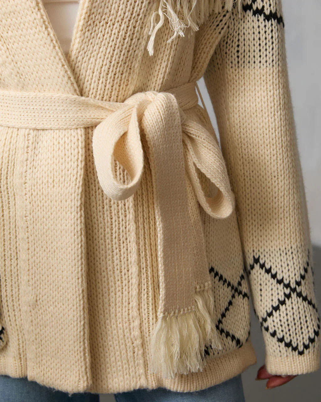 Cloudberry Fringe Waist Tie Sweater
