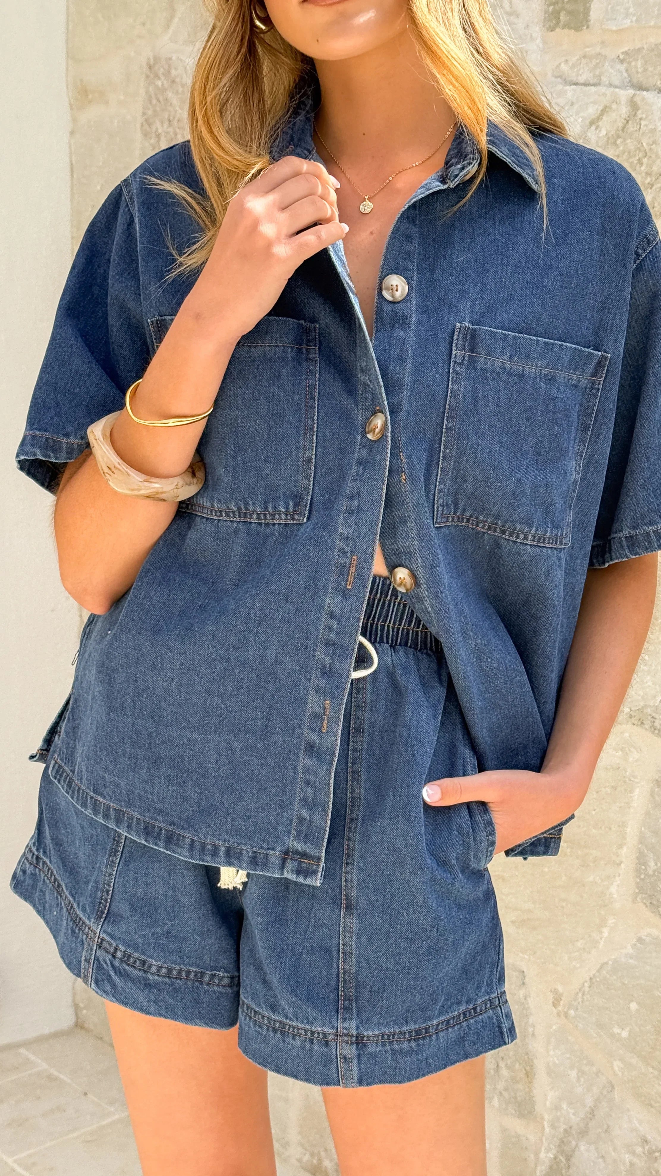 Adia Top and Shorts Set Dark Denim