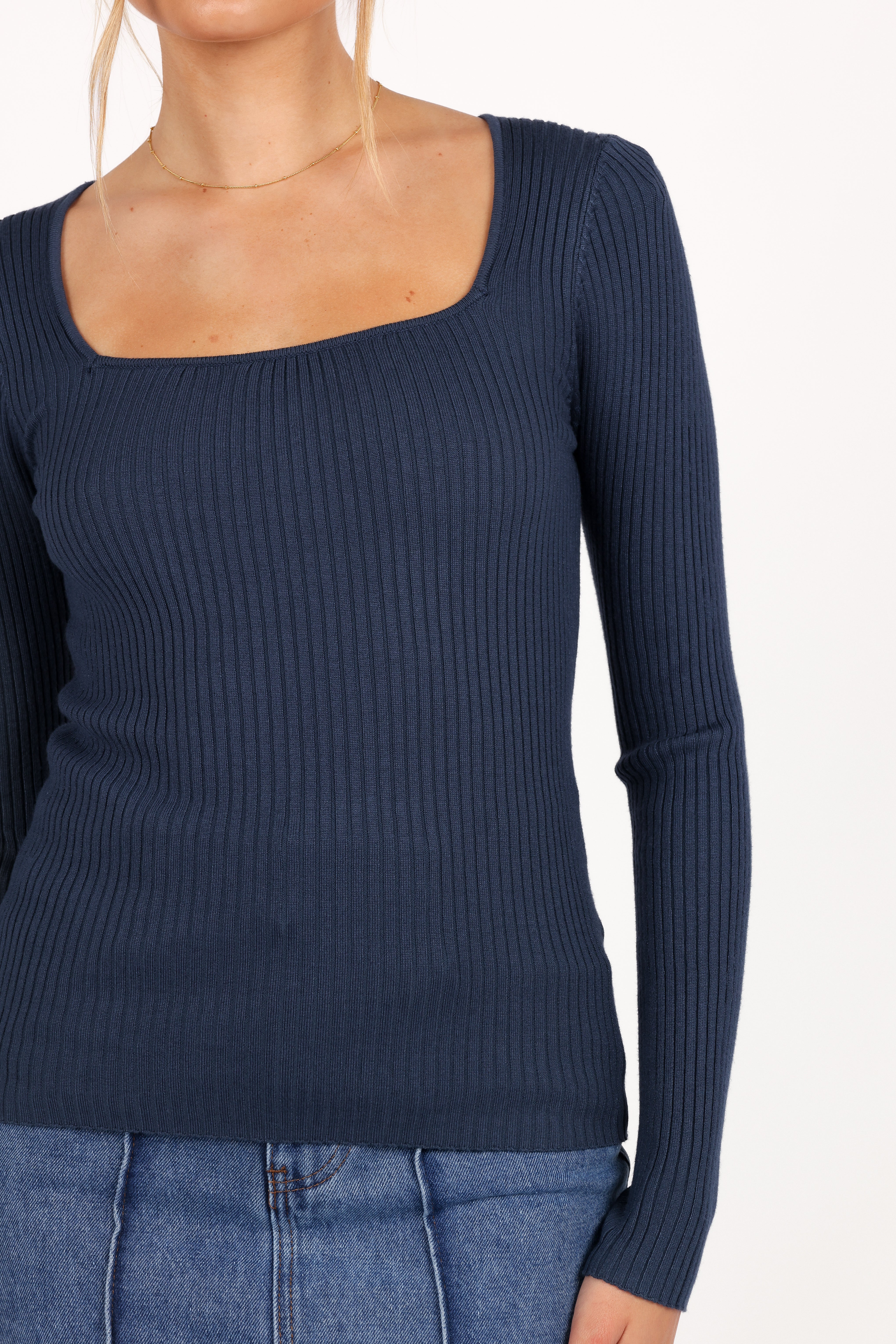 Shani Ribbed Knit Top Dusty Blue