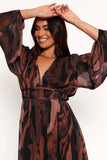 Blayze Long Sleeve Maxi Dress Brown Print