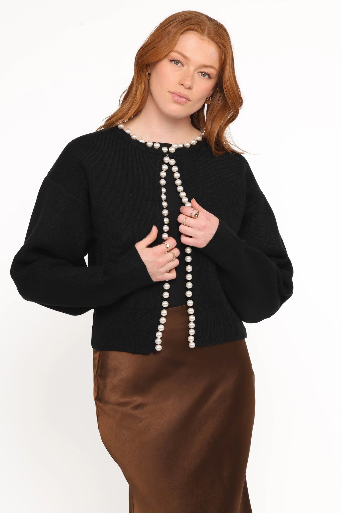 Bloom Pearl Knit Cardigan Black