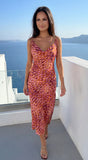 Kaielle Cowl Neck Multi Color Maxi Dress Orange Brown Multi