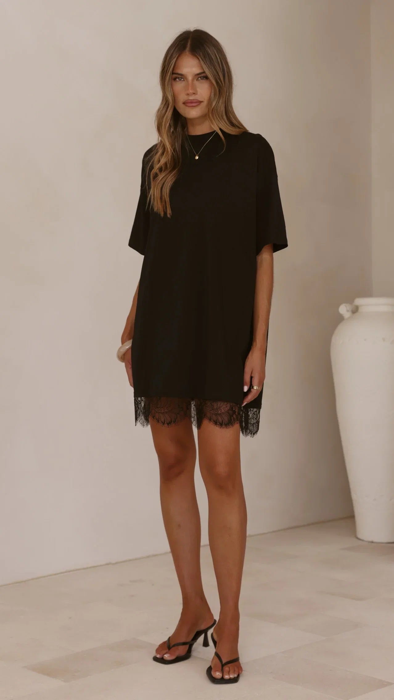 Saya T Shirt Lace Mini Dress Black