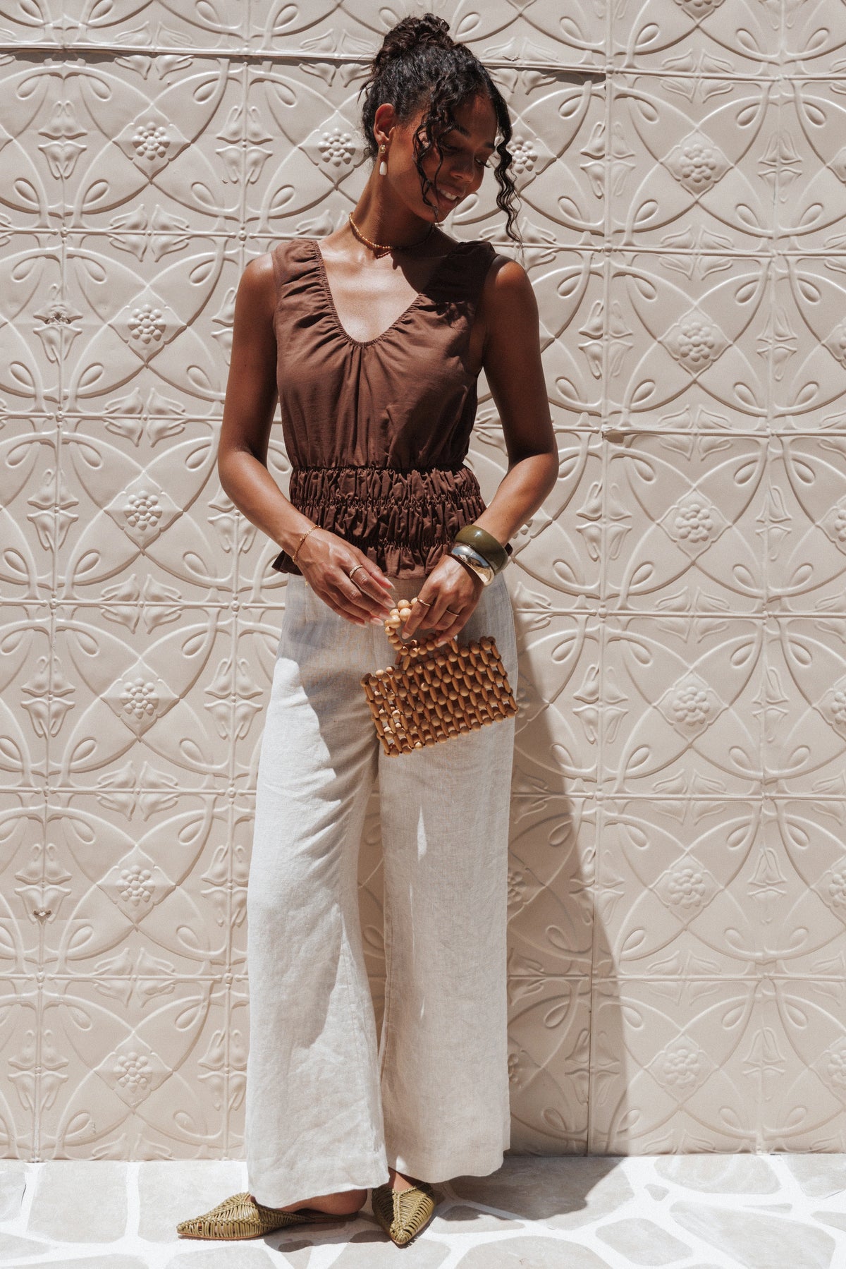 Lucilla Shirred Waist Top Chocolate