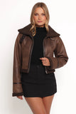 Omi Faux Matte Leather Jacket Brown