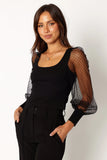 Wesson Sheer Sleeve Top Black