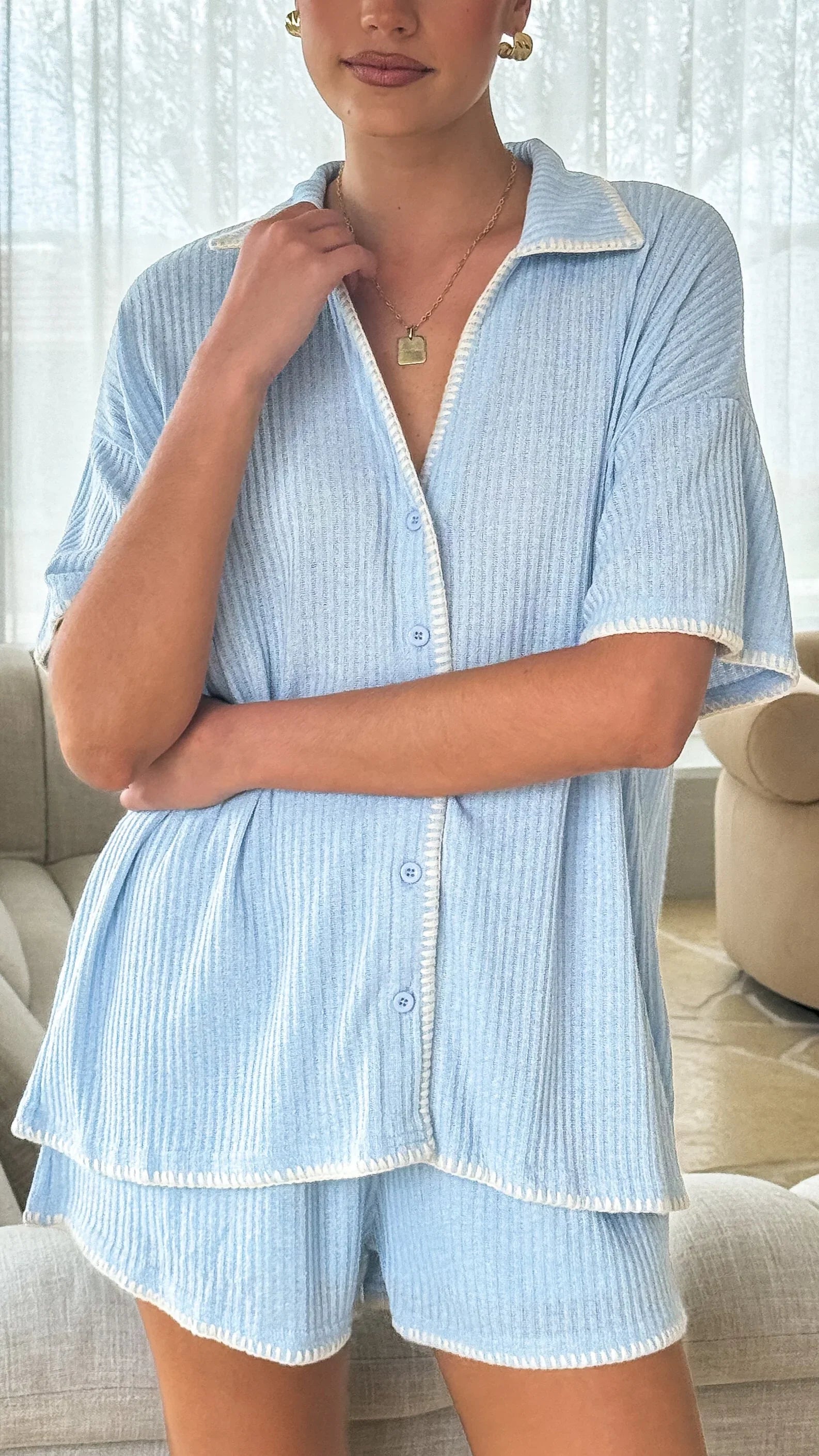 Eden Knit Top and Shorts Set Blue