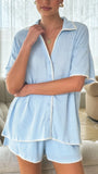 Eden Knit Top and Shorts Set Blue
