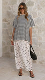 Elisha T Shirt and Sheer Maxi Skirt Set Black White Stripe and Polka Dot