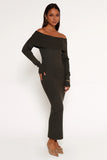Archie Off The Shoulder Midi Dress Olive