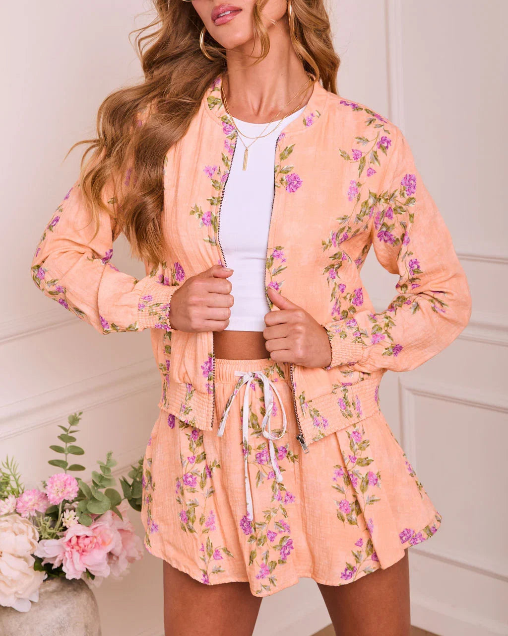 Soft Spoken Letter Floral Bomber Jacket