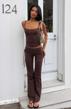 Pretty Vibes Fold Over Flare Pants Chocolate
