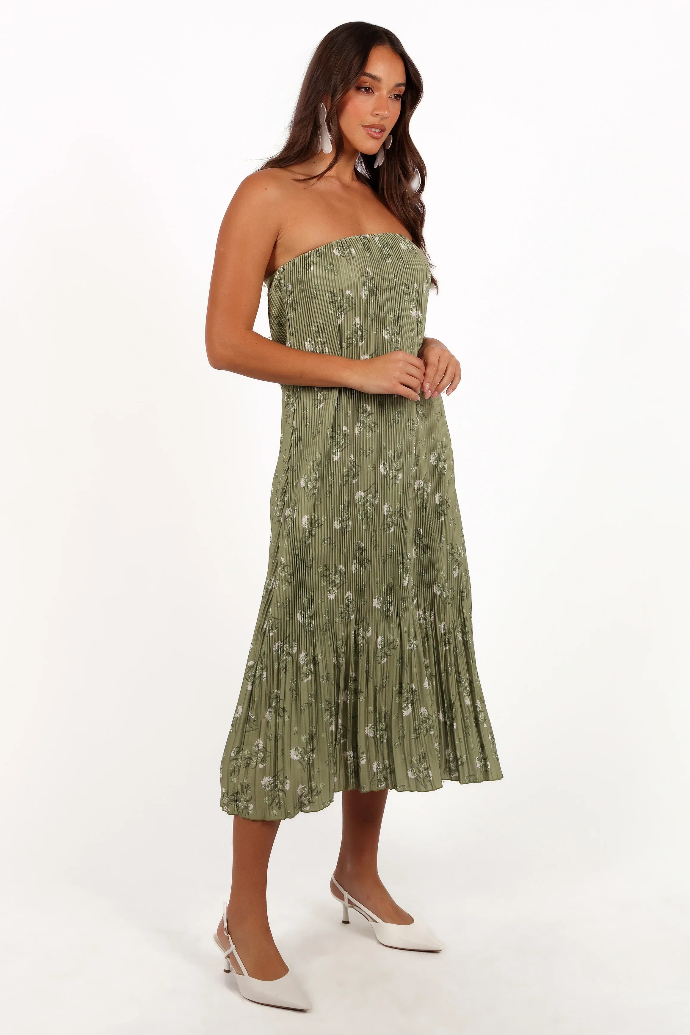 Sylvie Strapless Midi Dress Sage Botanical
