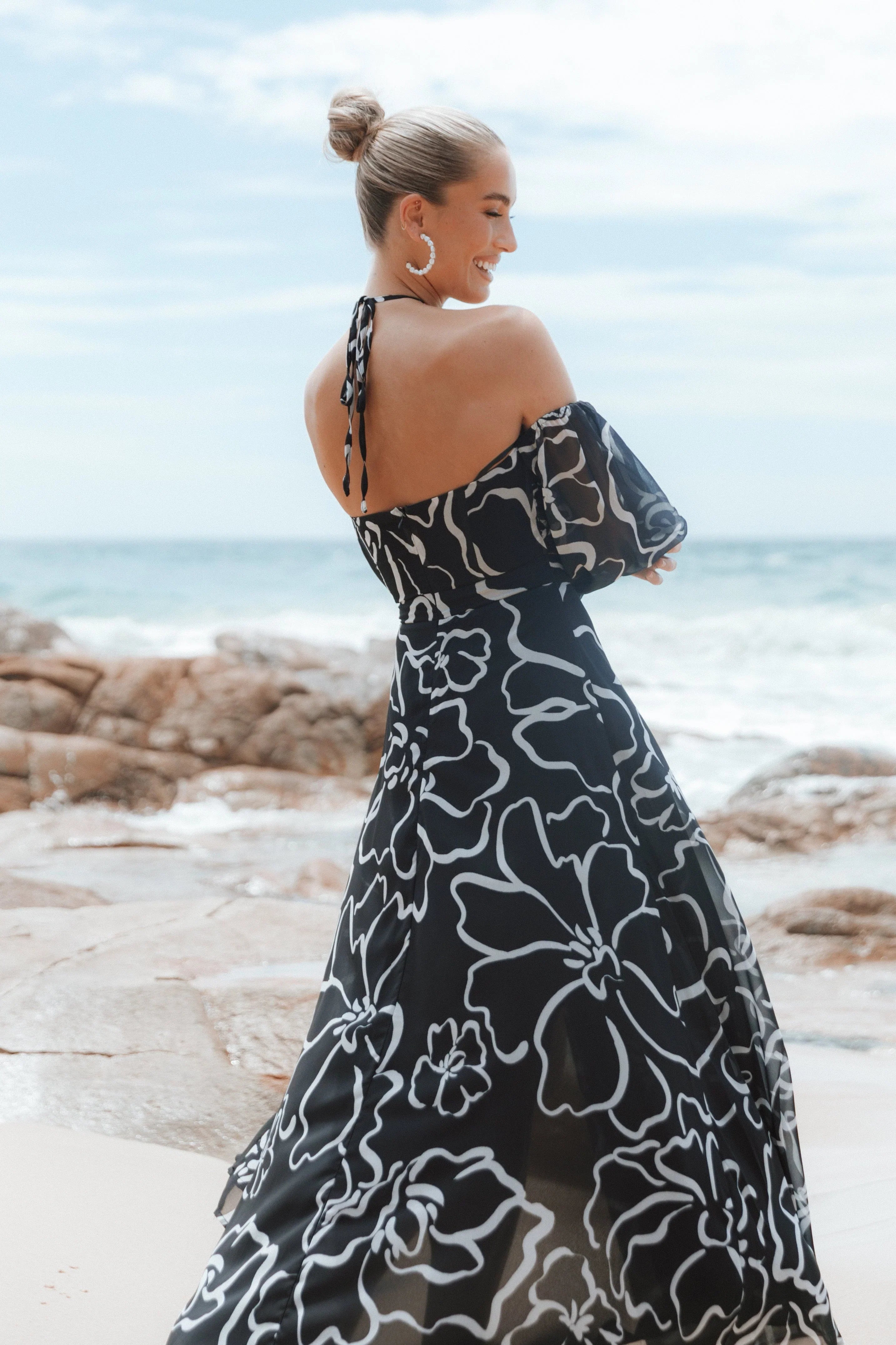 Karma Maxi Dress White Black Floral
