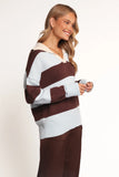 Mikaela Rugby Stripe Knit Sweater Brown Blue Stripe