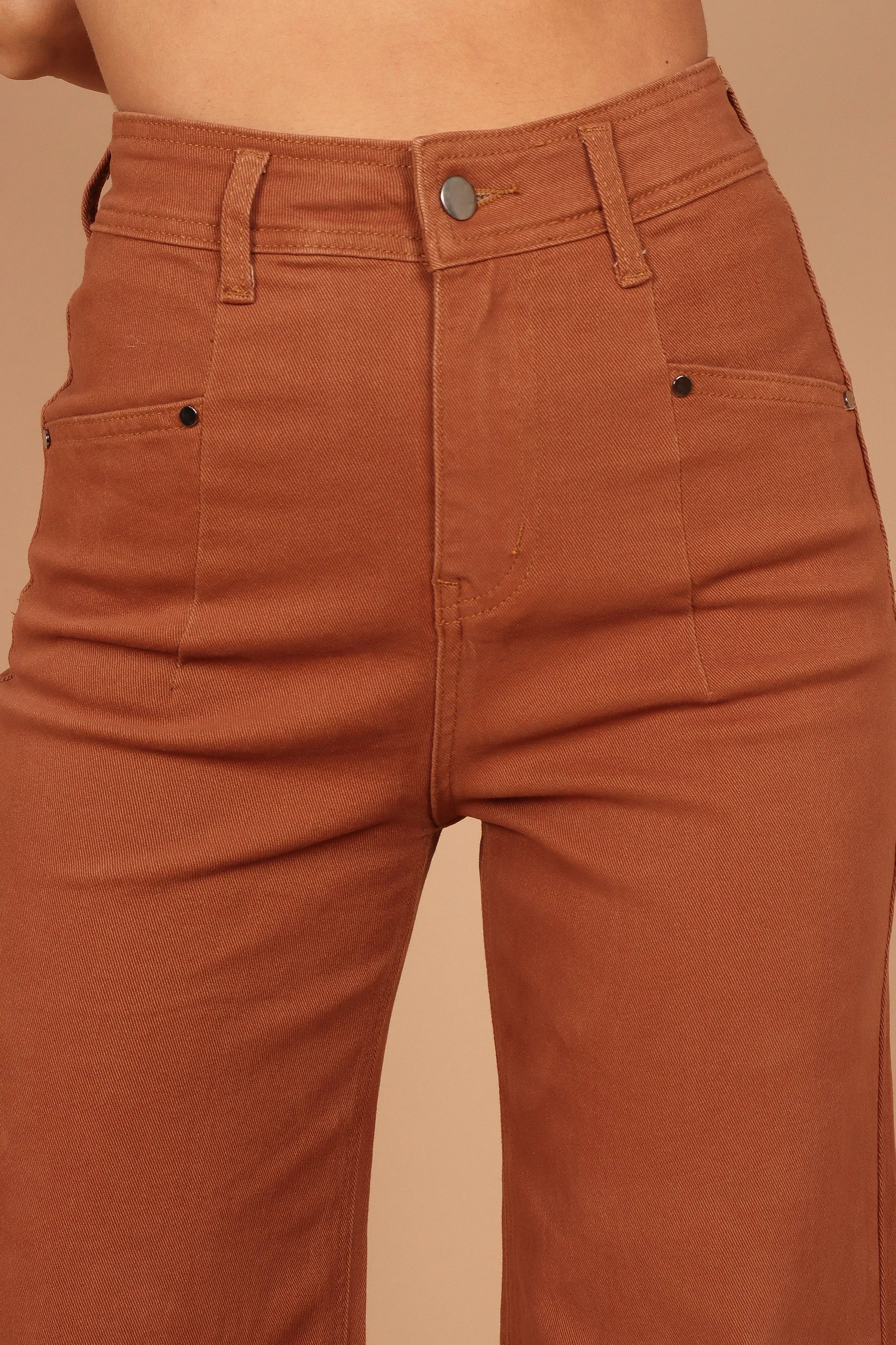 Georgette High Waisted Straight Leg Pants Brown