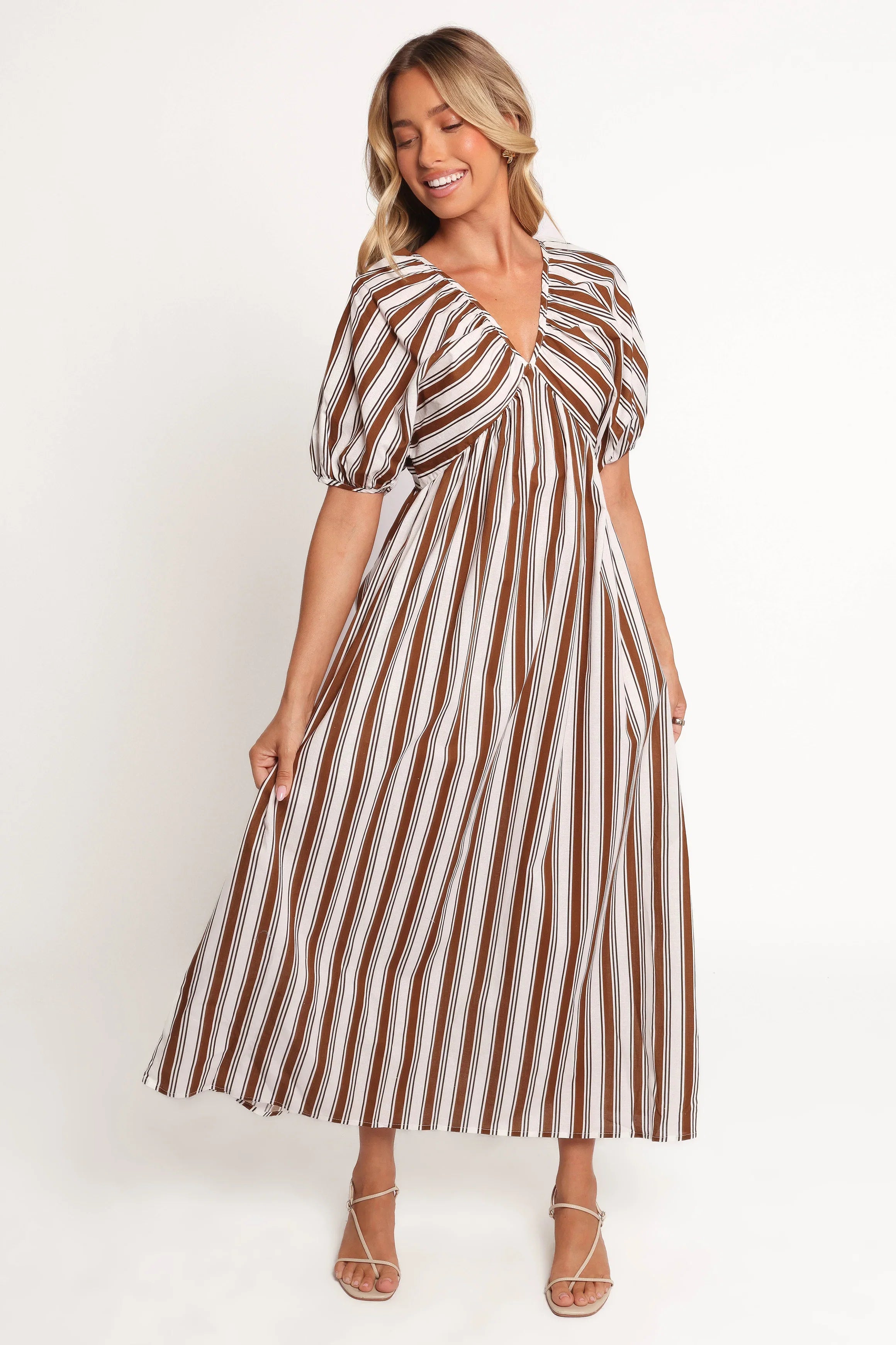 Sullivan Puff Sleeve Maxi Dress Chocolate Stripe
