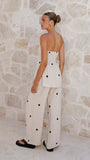 Kailani Strapless Top and Pants Set Oatmeal Black Polka Dot