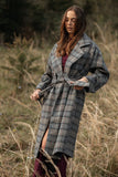 Torie Waist Tie Long Coat Grey Check