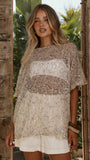 Zinnia Oversized Sequins Tee Beige