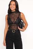 Gala Mock Neck Lace Top Black
