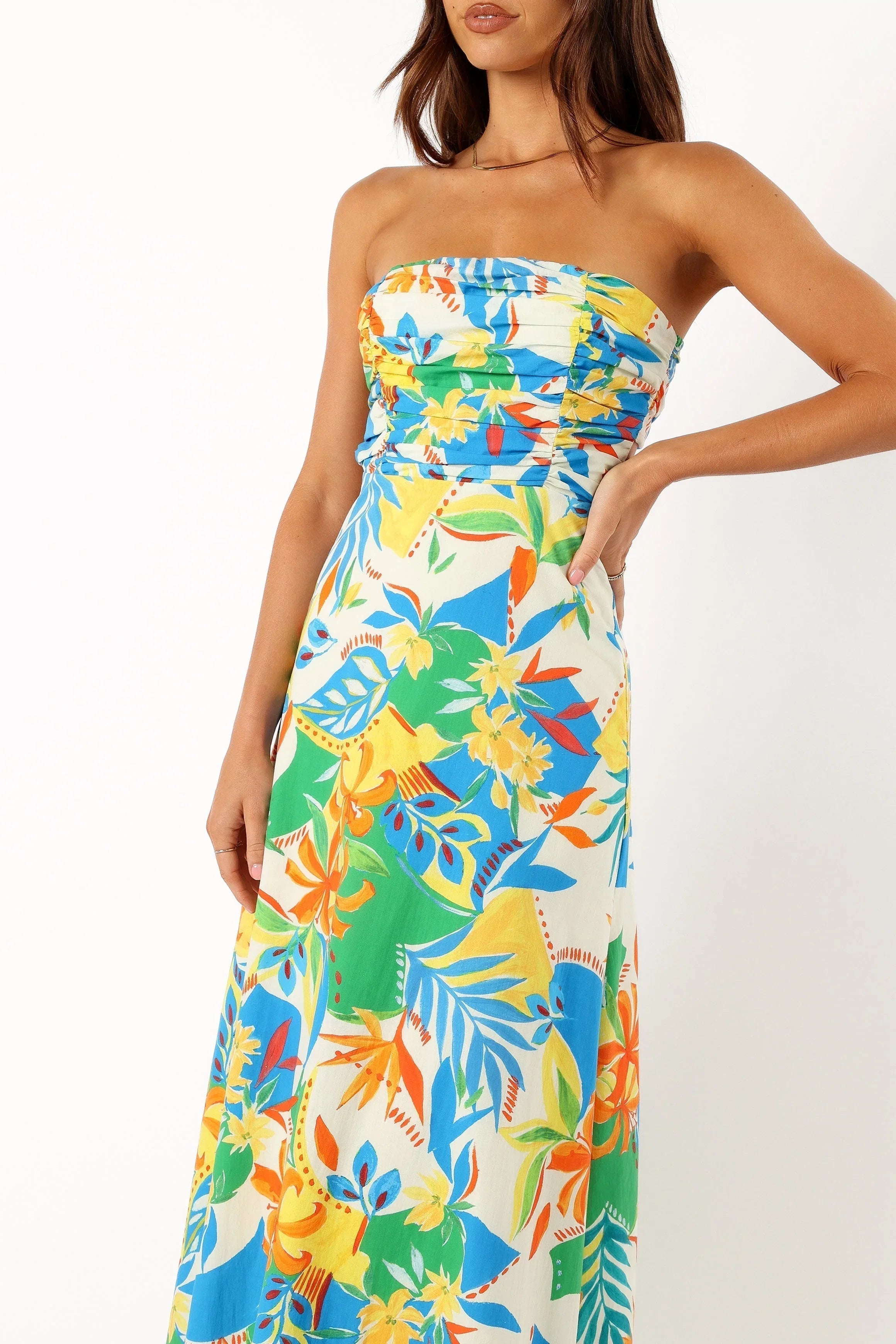 Harriet Strapless Midi Dress Malta Print