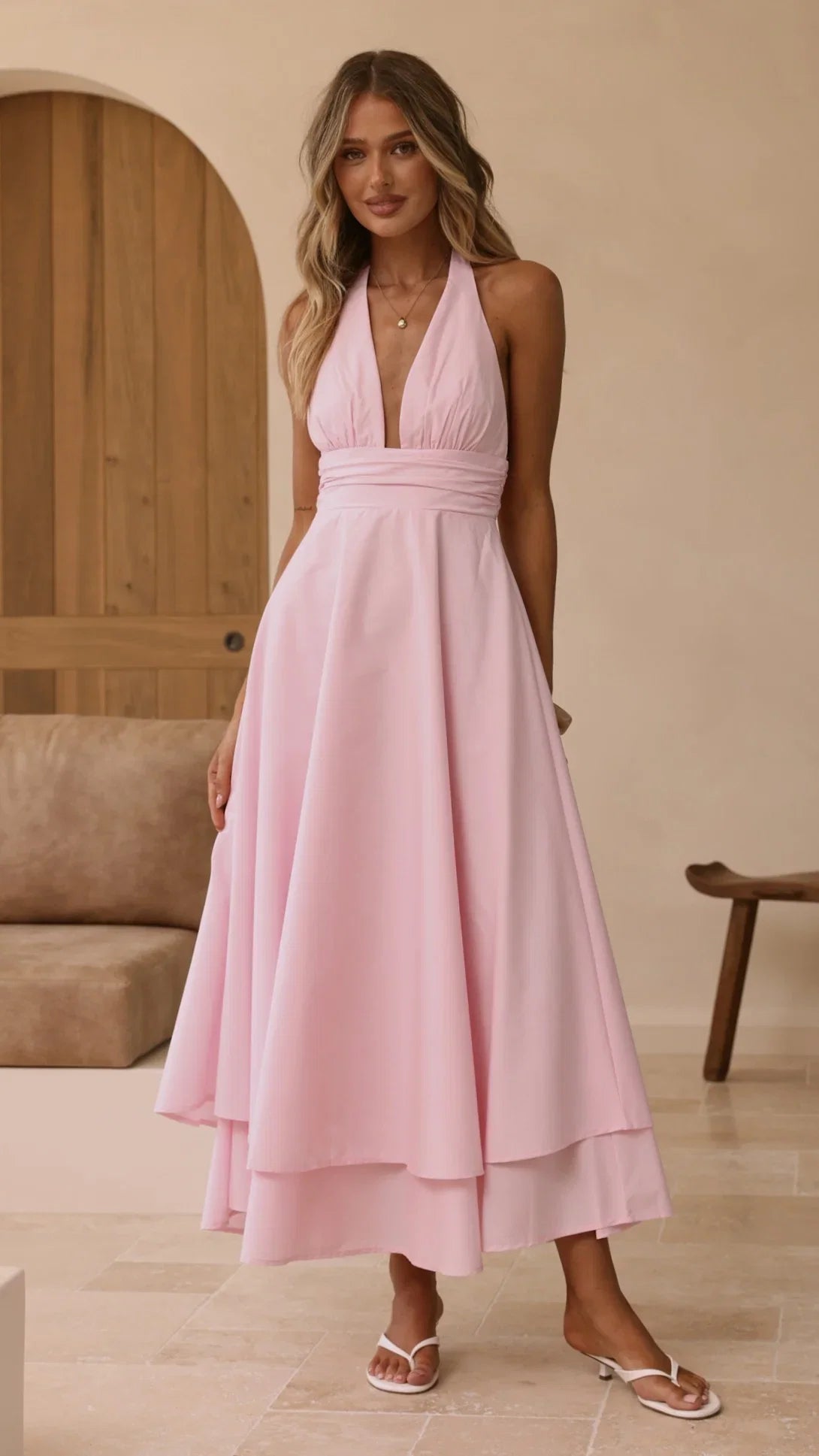 Kathy Halter Neck Maxi Dress Light Pink