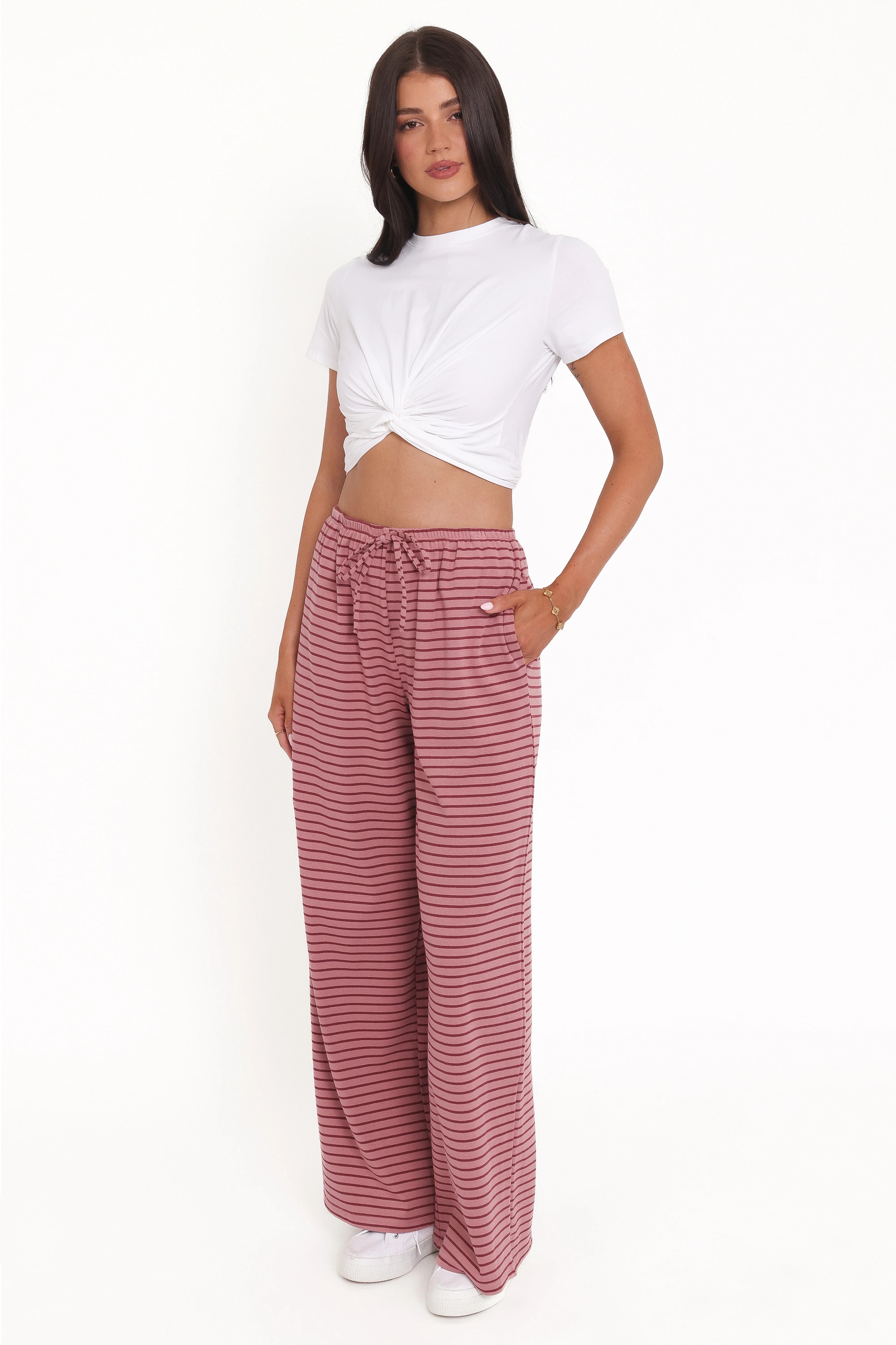 Wilda Knit Pant Pink Red Stripe