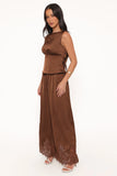 Viola Drawstring Wide Leg Pant Chocolate