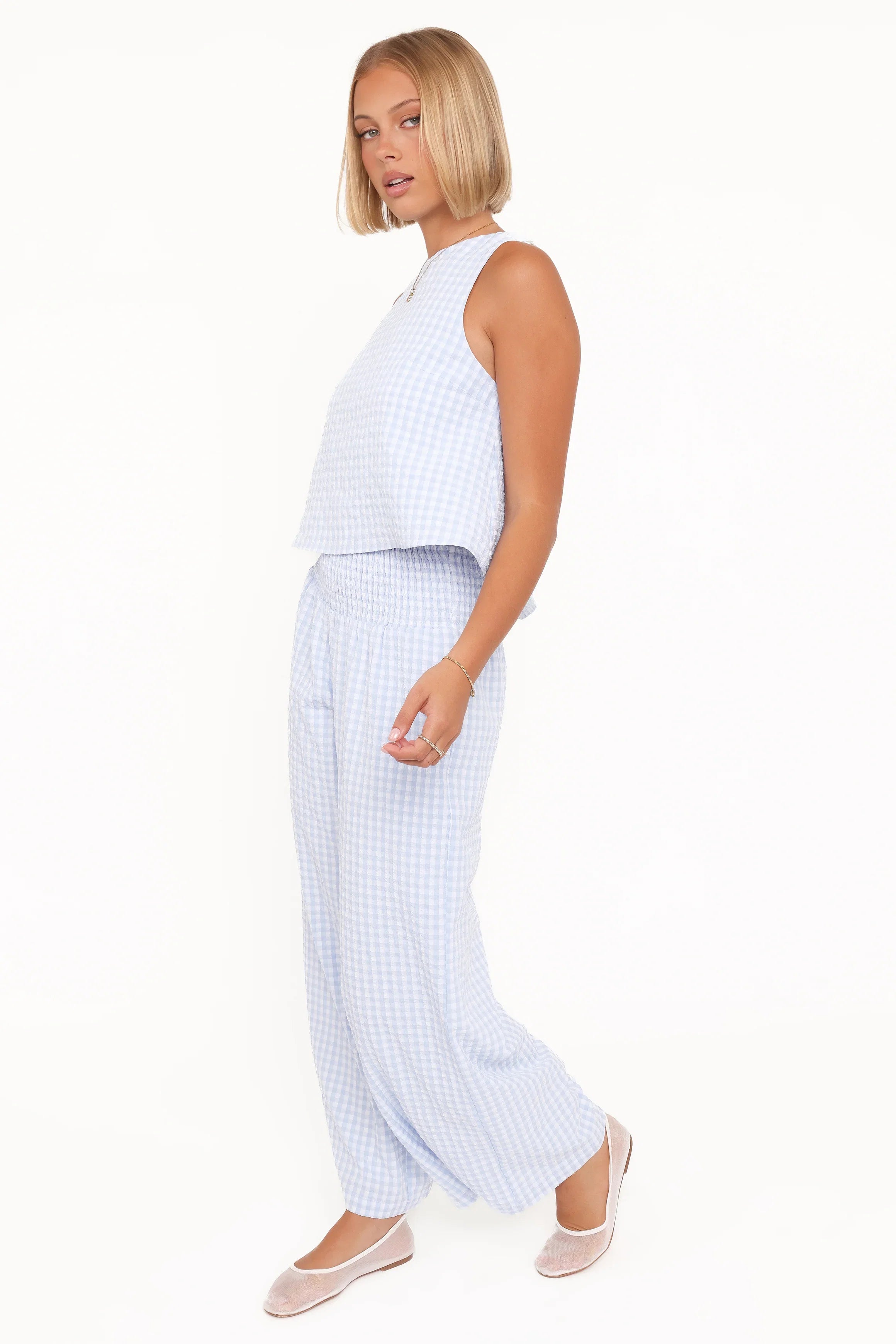 Jillian Smocked Pant Set Blue Gingham