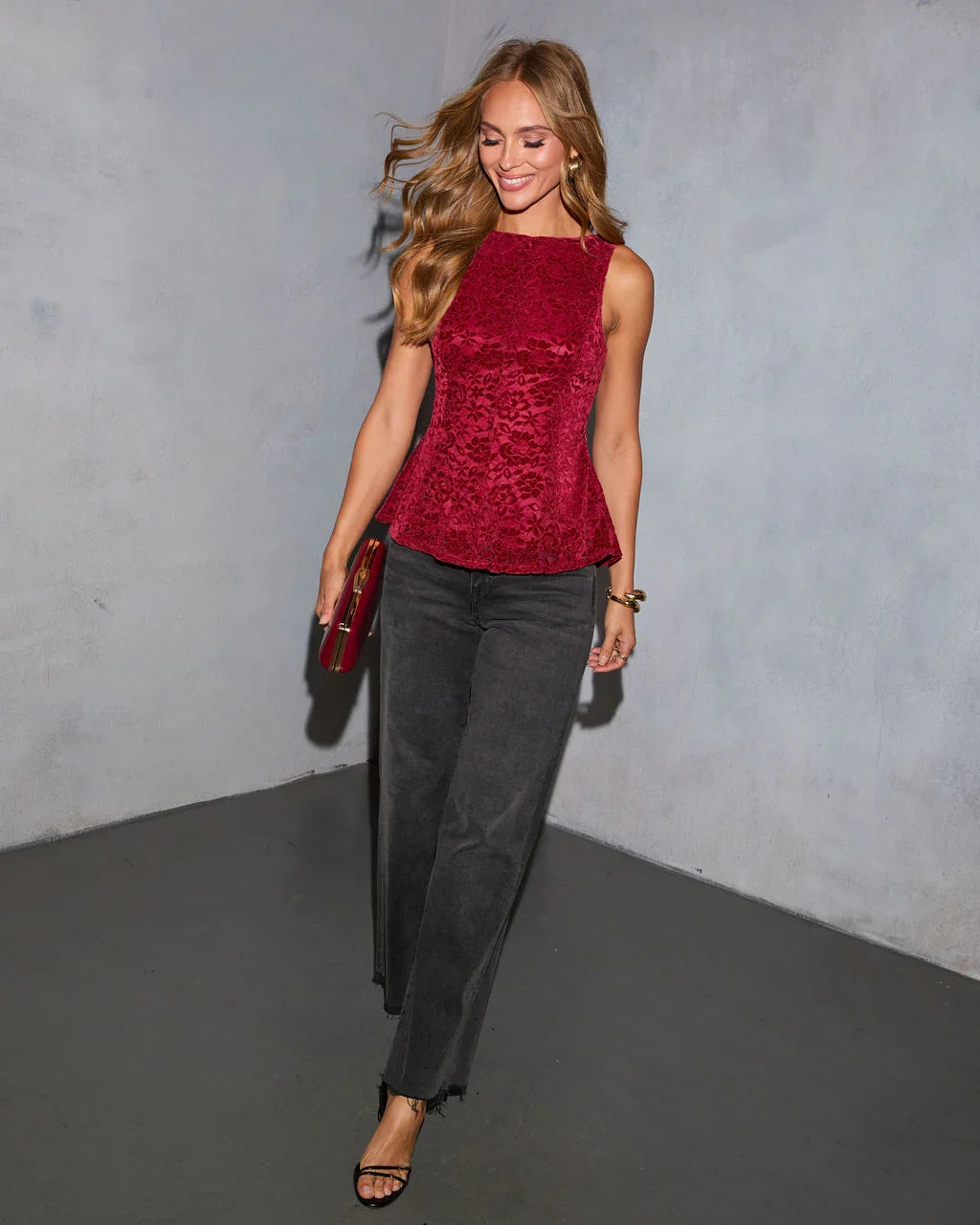 Eleina Flocked Lace Peplum Top