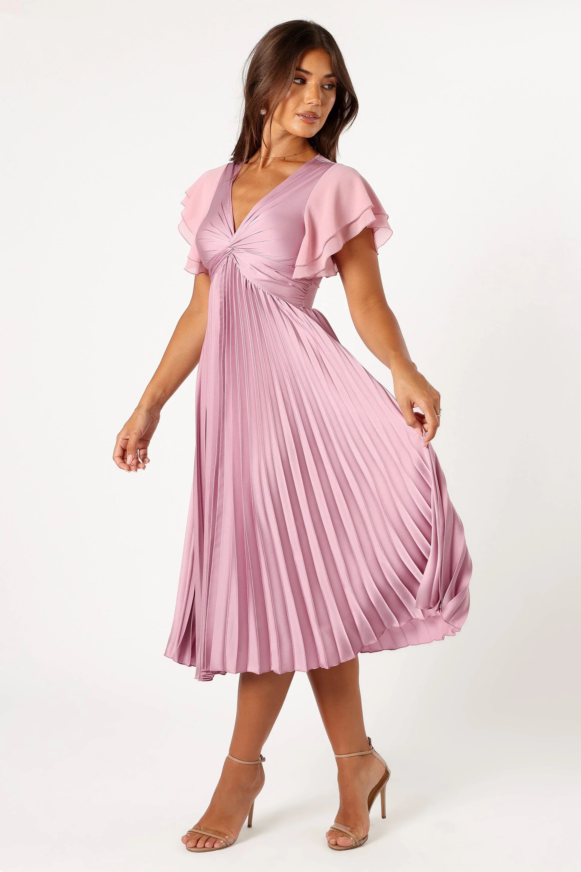 Nova Flutter Sleeve Midi Dress Dusty Rose