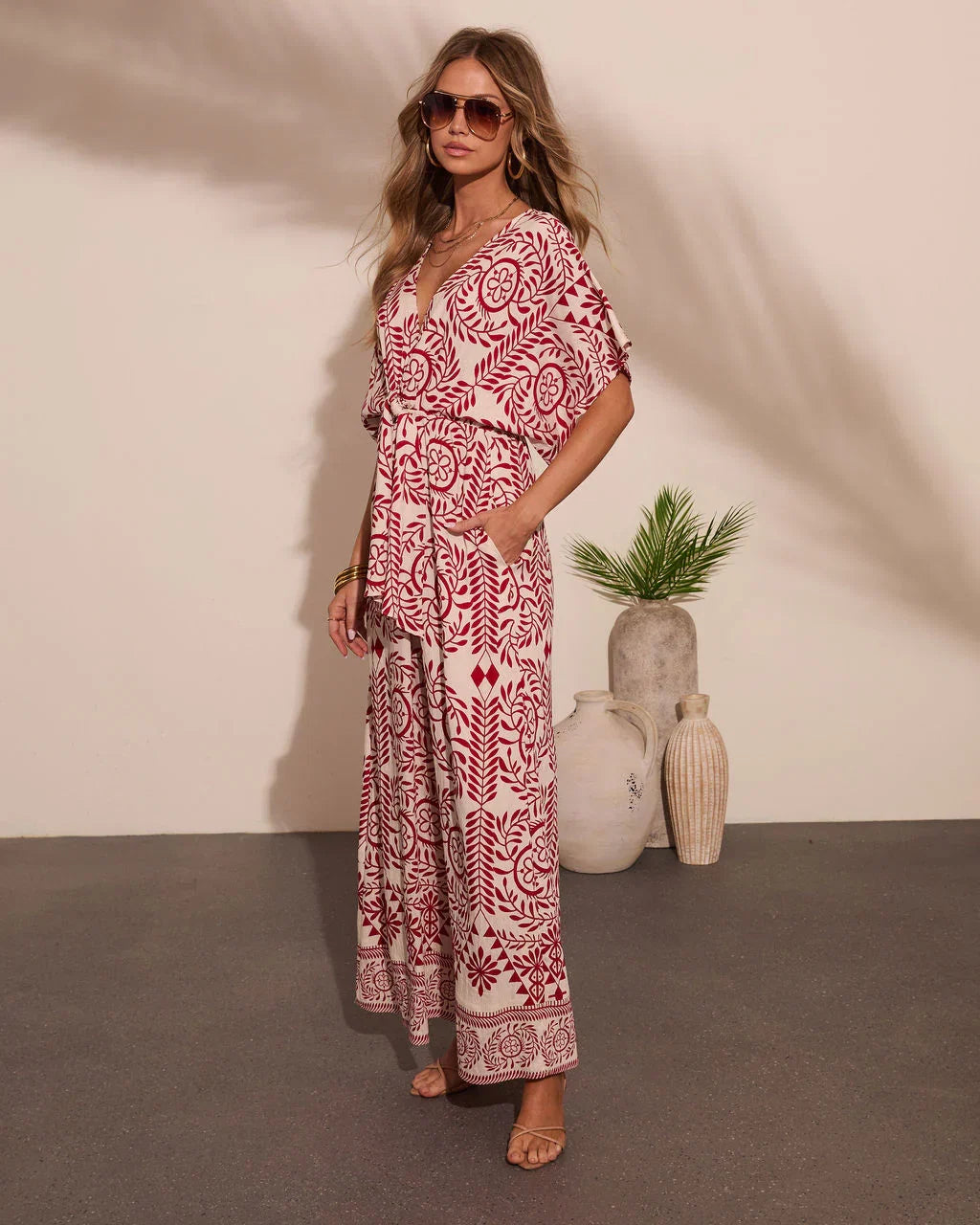 Carlea Abstract Print Waist Tie Jumpsuit