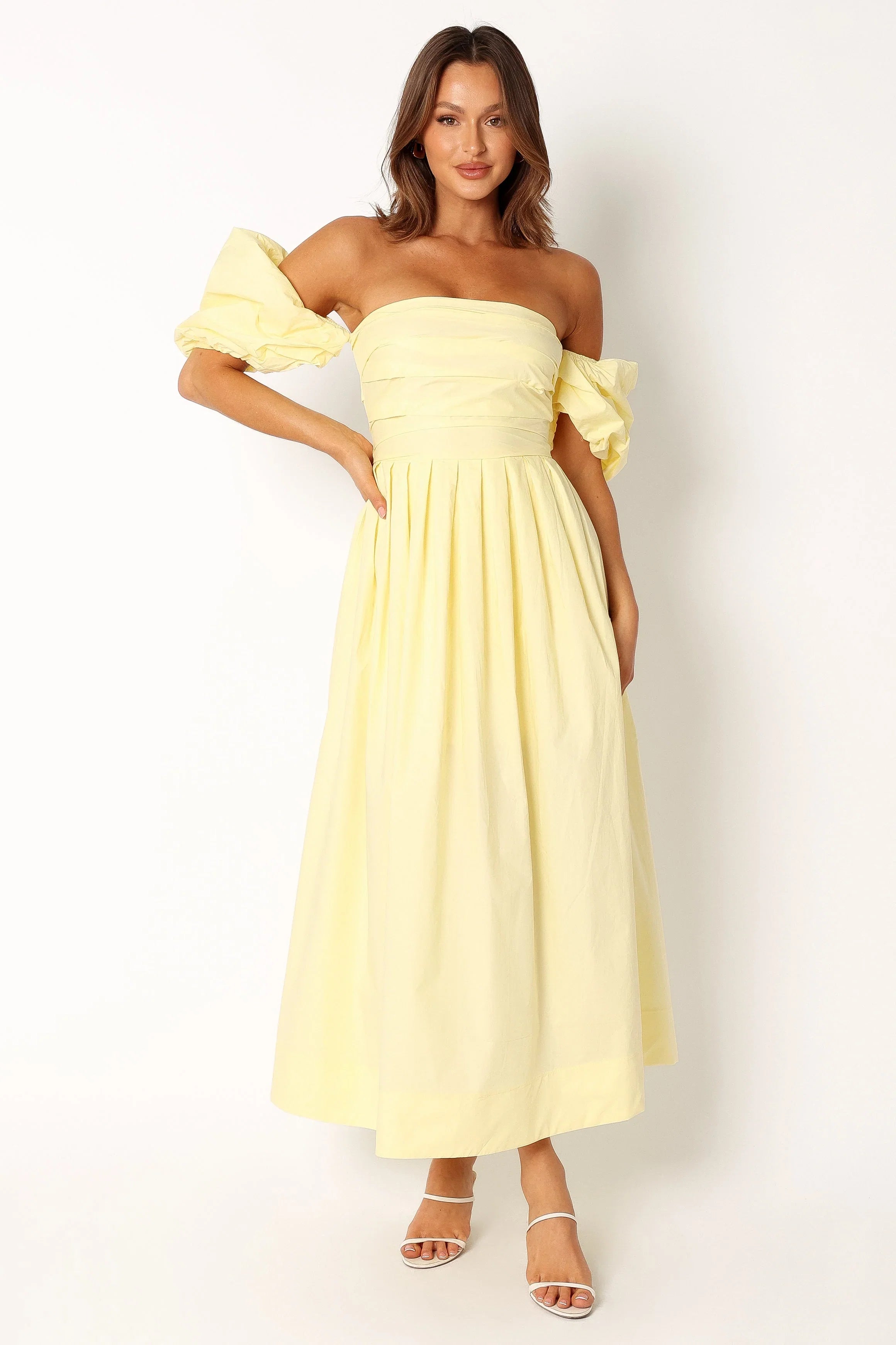 Solana Off Shoulder Midi Dress Yellow