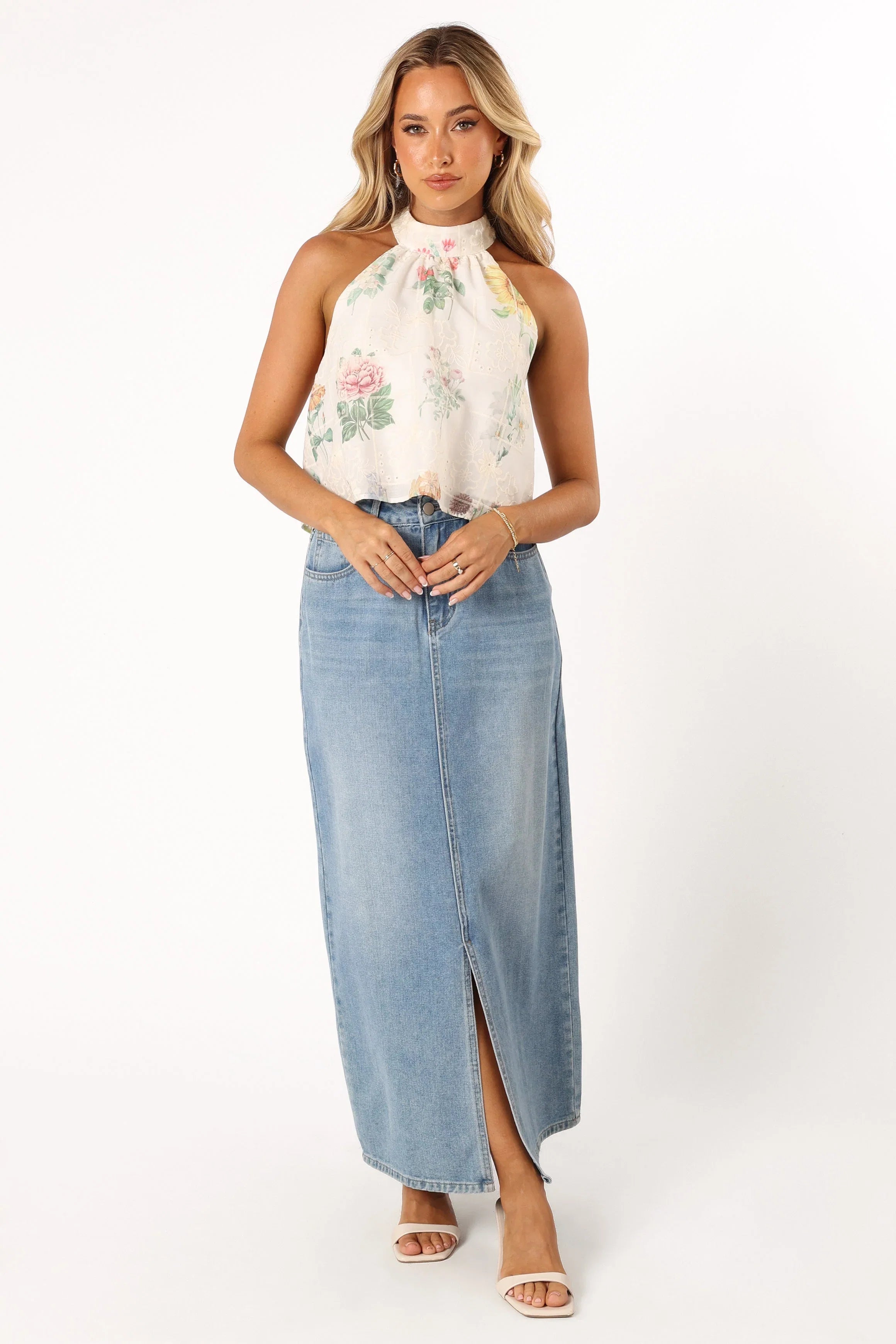 Willa Halterneck Top White Floral